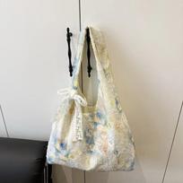 Gentle Fairy Chiff Canvas Bag, Flower Printed Women's One Shoulder Tank Top Bag, Large Capacity Handheld Tote Bags