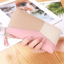 Yogodlns Contrasting Color Stitching Long Wallet Ladies Clutch Bag New Fashion Large Capacity Zipper Wallet Women Tassel Bag 19*2*9.5cm
