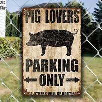 Planetjuice Vintage Pig Parking Sign x Inch Iron Metal Wall Decor Funny Farmhouse Plaque (as the picture,20x30)