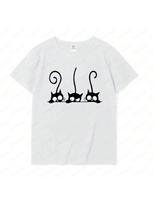 Three Lovely Little Cats With Long Tails Printed T-Shirt Wounisex Crewneck Leisure Short Sleeve Cat Lovers Casual Summer Tee Tops S įvairiaspalvis