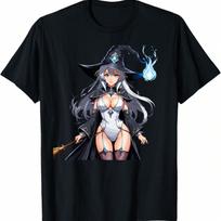 Sexy Waifu Otaku Anime Girl Japanese In Black And White Art T-Shirt S įvairiaspalvis