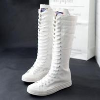 Autumn Lace Up Zipper Flat Canvas High Long Boots for Women Comfortable Casual Sneaker Boots for Daily Wear 34 balta