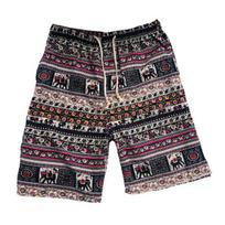 Men Summer Shorts Elephant Pattern Wide Leg Casual Beach Shorts Elastic Waist Adjustable Drawstring Quick Drying Short Pants vyno raudonos spalvos