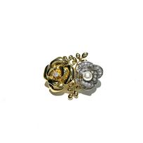 Elegant Dual-Tone Gold-Plated Copper Rose Brooch with Pearl Accent