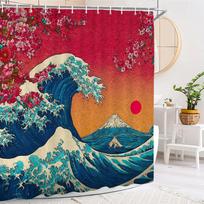 Japanese Mount Fuji wave style Shower Curtain,plum blossom Shower Curtain,Printed polyester fabric Bathroom Decoration Curtain (as the picture,90x180cm35x71in)