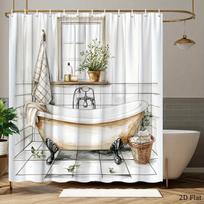 Rustic Bathtub Shower Curtain Vintage Clawfoot Tub and Tile Design Polyester Bath Curtain with 12 Hooks for Cozy Decor (as the picture,90X180cm(35x70in))