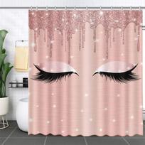 Dripping Shower Curtain(No Glitter) Spark Rose Gold Drips Makeup Lashes Gorgeous With Hooks Bathroom Decor Polyester Fabric (as the picture,90x180cm-35x70in)