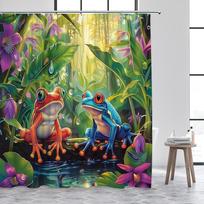 Forest Frog Shower Curta Funny Animals Jungle Floral Green Plants Rustic Scenery Bath Curtain Polyester Fabric Bathroom Decor (as the picture,90x180cm-35x70in)