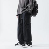 Men's Quick-Dry Cargo Pants, Elastic Waist Drawstring Wide Leg Casual Trousers With Multi-Pockets S