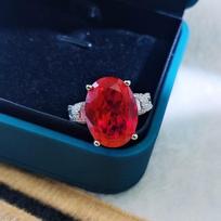 Imitation Pigeon Blood Ruby and Red Corundum Spinel Open Ring with High Carbon Diamonds for Women Adjustable