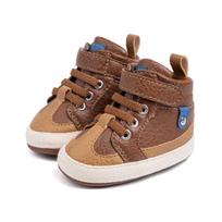 New Boys' High-Top PU Soft Sole Velcro Casual Shoes - Color Block Baby Walkers 13cm (12-18 Months) / 89g