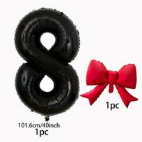 40inch Black Digital Balloon Set With Red Bow Aluminum Foil Balloons For Birthday Party And Anniversary Decoration 40inch