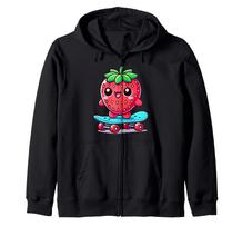 Sweet Rides: Kawaii Strawberry on a Skateboard Zip Hoodie