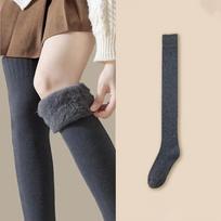 Thickened Warm Thigh-High Socks Solid Color Leg Warmers Boot Cuff Long Socks New Winter Women Fleece-Lined Over The Knee Socks One Size