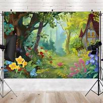 2D Premium Printed Whimsical Forest Backdrop Fairy Tale Party Banner 47.2x31.5inch/120*80cm