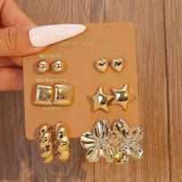 6Pairs Vintage Gold Dangle Earring Bohemian Starfish Drop Pendant Earrings Heart Seashells Ear Studs Women Accessories
