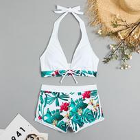 2023 Sexy High-Waisted Split Bikini Swimwear for Women in Europe and America Small baltų lapų spalva