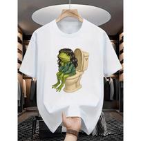 Women's White Cotton T-Shirt Elegant Frog in Black Tutu Print Short Sleeve Casual Humor Graphic Tee S