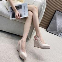 French Temperament Bow Pointed Toe Women Espadrilles Wedge Heel Sandals Elegant High Heel Shoes for Ladies Autumn Daily Dating 34 smėlis