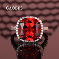 Elegant 925 Sterling Silver Ruby Ring with Simulated Diamond, 13x13mm Gemstone - Perfect for Women and Special Occasions. Size 7