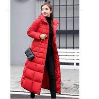 Long Down Cotton Parkas Coat Female Winter Over Knee Loose Large Fur Collar Hooded Warm Thick Parkas Women  Padded Overcoat S raudona