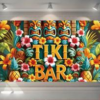 Vibrant Hawaiian Tropical Tiki Bar Theme Banner Background Cloth, Birthday Party, Home Decoration Photography Studio Background Vinyl 75X50cm