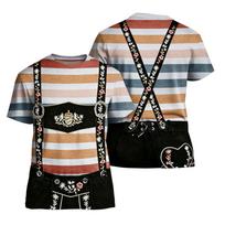 Men's Oktoberfest Vintage Texture Print Short Sleeve T Shirt Loose Fit Casual Summer Daily Wear Top with Printed Suspenders and Embroidered Design XXXXXL mėlyna