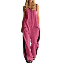Women Sleeveless Jumpsuit Casual Solid Color Zip Front Wide Leg Romper with Side Pockets Lightweight Comfortable Fit M rožinė