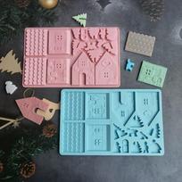 Mūrinis kalėdinis medinis namas šokolado silikono formos įdėklo dalis žvakės fondant sausainių forma
