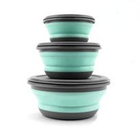 3Pcs Folding Camping Bowl Set Portable Silicone Kitchen Containers for Travel Outdoor Camping žalia