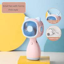 Mini elektrinis ventiliatorius, animacinis, USB, mažas vėsinantis ventiliatorius, triušio/elnio ausų formos, nešiojamas su dirželiu, tylus, namams, biurui, bendrabučiui rožinė
