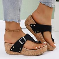 Fashion Fashion Clip Toe Wedge Sandals for Women Buckle Decor Chunky Platform Slippers Woman Summer Thick Bottom Beach Flip Flops Female 36 juoda
