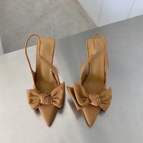 Fashion Women Shoes Summer New Butterfly Knot Women Slingbacks Heels Shoes Sexy Dress Thin Heel Pointed Toe Ladies High Heels Pumps 36 chaki