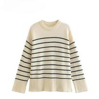 KOSY Women Classical Striped Print Casual Loose Knitting Sweater Female Long Sleeve Chic Side Split Leisure Tops S