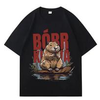 Bober Kurwa Bobr T Shirts Funny Beaver Meme T Shirt Men Women Cotton Classic Casual Loose Oversized Anime Clothes Tee Streetwear S juoda