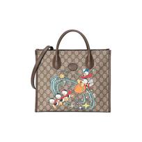 Gucci X Disney Donald Duck Print Large Capacity Canvas And Leather Tote Bag Men Tote Bags Ebony 648134-2N0AT-8679 Basic Set (Bag+Dust Bag)