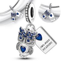 Blue Lovely Fine Owl Book-Shaped Pendant Copper Plated Genuine Bead Fits Genuine Charm Bead Jewellery Gift For Women balta