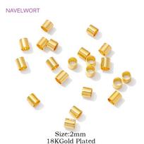 100/200pcs 18K Gold Plated Brass 2mm Tube Crimp End Beads Stopper Spacer Beads For DIY Bracelet Jewelry Making Accessories 100 Pieces