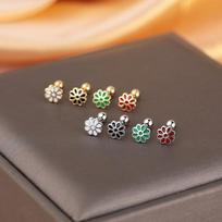 Sterling Silver Epoxy Flower Stud Earrings Sweet Versatile Mini Daisies Women'S Ear Bone Stud Threaded Ball Earrings 925 silver