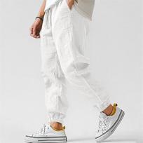 Men's Linen Jogger Pants Drawstring Elastic Waist Casual Trousers S