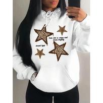 Women's Retro Blue Star Print Multicolor Casual Hoodie Quadruple Extra Large