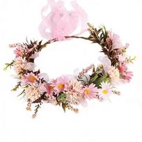 Artificial Floral Floral Headband Plastic Flower Fairy Aura Bridal Headband Pearl Decorated Hair Accessory Seaside Resort rožinė