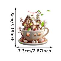 Coffee Cup House Easter Egg Ornaments Cartoon Bunny Egg House Coffee Mug Decorative 2D Acrylic Ornaments Easter Party Supplies