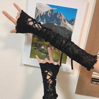 Moteriškos Lolita Jk Lace Pirštinės be pirštų Juodos gotikos „pasidaryk pats“ surišimas nuo saulės, Rankovės Drabužiai Priedai Elastinis tinklelis „Punk“ pirštinės