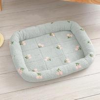 Universal Kennel Cloud Velvet Cherry Print Pet Cushion Heavy Small Dog Cat Comfortable Sleep  Bed Dog Supplies Dog bed Gift (green,M 58 47CM)