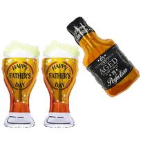 3Pcs Father's Day Foil Balloon Set,  Aged to Perfection  Whiskey Bottle & Beer Mug Mylar Balloons, Elegant Party Decorations for Other