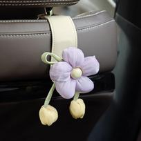 Portable Car Back Seat Hooks Leather Decorative Tulip Flower Car Hooks Cute Space Saver Automotive Storage Hanger Travel violetinė