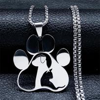 Fashion Dog Cat Paw Stainless Steel Necklace for Women/Men Silver Color Animal Pet Claw Pendant Necklace Jewelry colar N8006S01