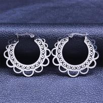 Stainless Steel India Flower Hoop Earrings for Women Silver Color Big Boho Circle Earrings Jewelry pendientes de aro E9338S01