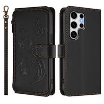 For Samsung Galaxy S25 Edge S25 S24 Ultra S24 FE Case, Flower Wallet Flip Case RFID Blocking, Zipper, Card Slots, Wrist Strap For Galaxy S24 juoda